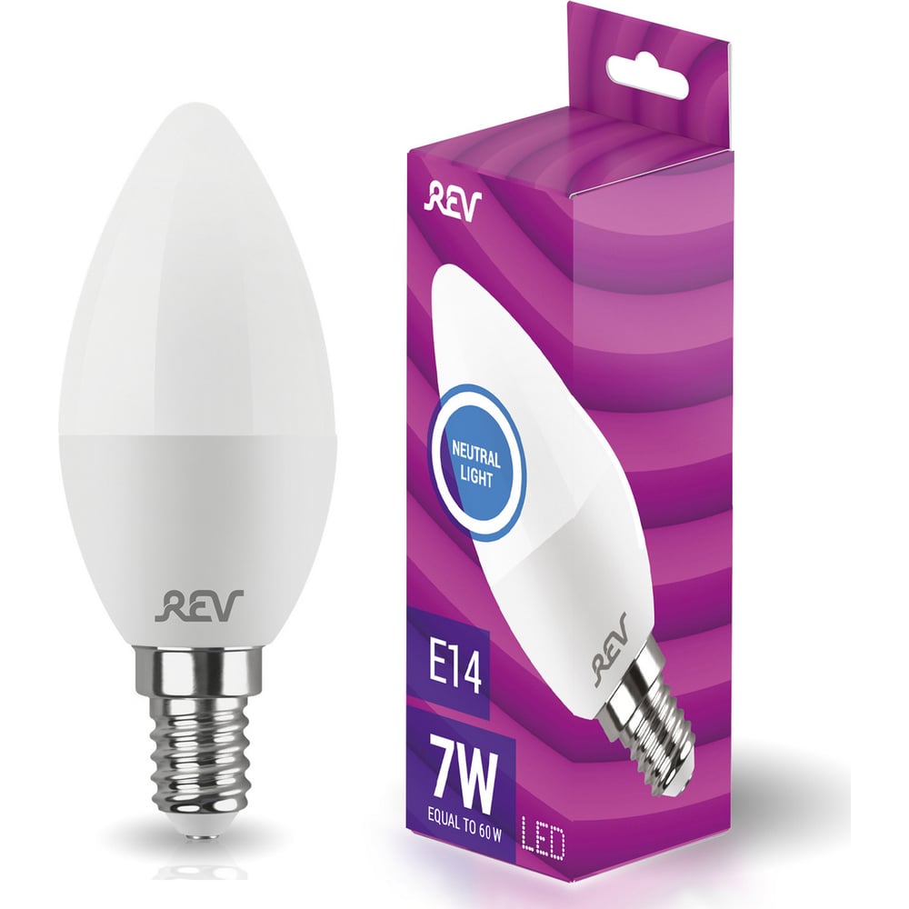 Светодиодная лампа LED C37 Е14 7W 560Лм, 4000K, холодный свет REV 32350 ...