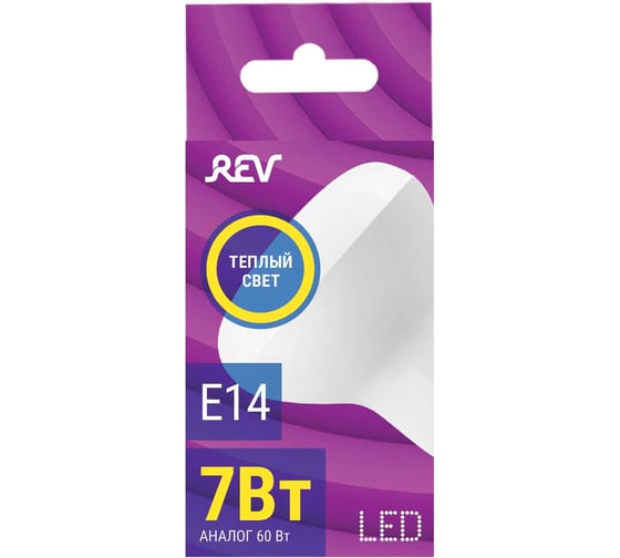 Светодиодная лампа LED R50 Е14 7W 560Лм, 2700K, теплый свет REV 32363 1