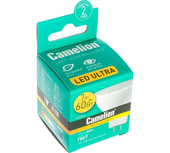 Светодиодная лампа 7Вт 220В Camelion LED7-JCDR/830/GU5.3 11656