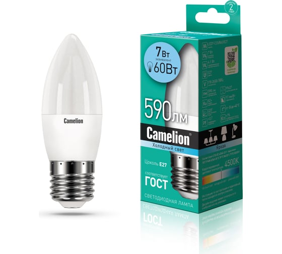 Светодиодная лампа 7Вт 220В Camelion LED7-C35/845/E27 12078