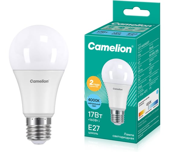 Светодиодная лампа 17Вт 220В Camelion LED17-A65/845/E27 12309