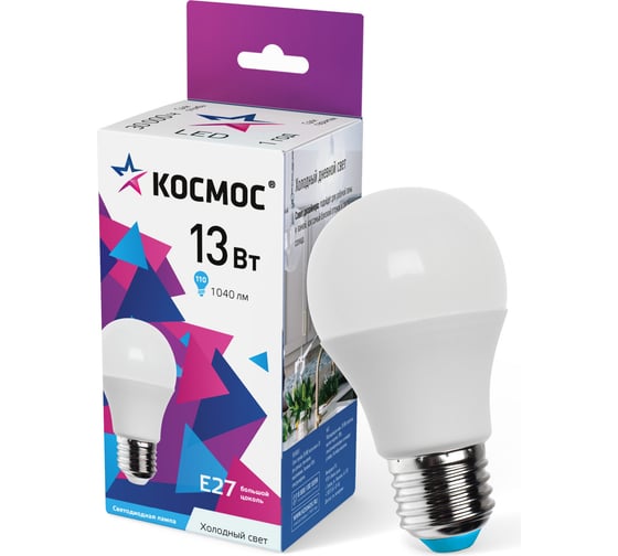 Светодиодная лампа КОСМОС A60 E27 13W 174-265V 6500K, LkecLED13wA60E2765 1
