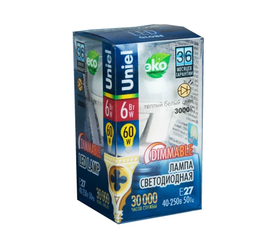 Светодиодная диммируемая лампа Uniel LED-G45-6W/WW/E27/FR/DIM ALP01WH 8697