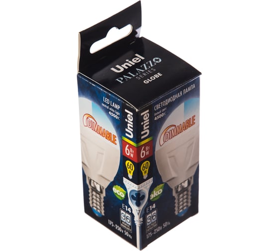 Светодиодная диммируемая лампа Uniel LED-G45-6W/NW/E14/FR/DIM PLP01WH UL-00000692