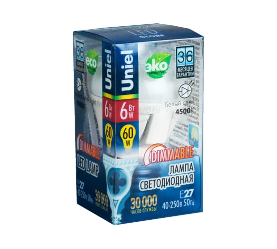 Светодиодная диммируемая лампа Uniel LED-G45-6W/NW/E27/FR/DIM PLP01WH UL-00000693