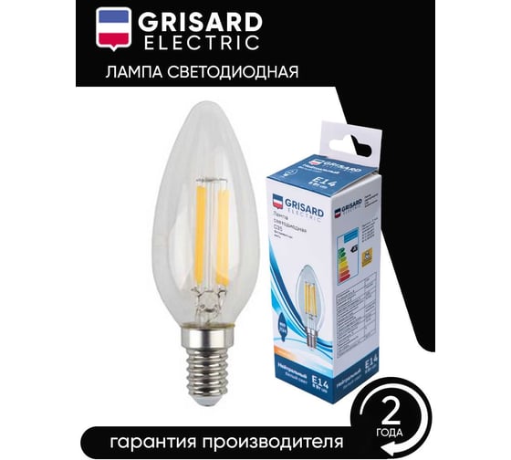 Светодиодная лампа Grisard Electric свеча С35 E14 8Вт 4000K филаментная нить GRE-002-0099(1)