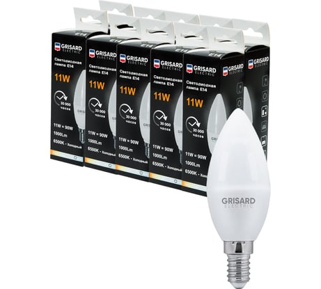 Светодиодная лампа Grisard Electric свеча С35 E14 11Вт 6500K (10 шт/уп) GRE-002-0111