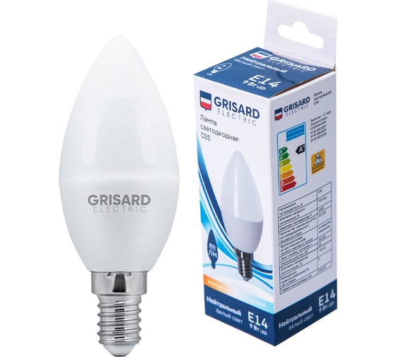 Светодиодная лампа Grisard Electric свеча С35 E14 9Вт 4000K (10 шт/уп) GRE-002-0049