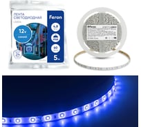 Cветодиодная LED лента 60SMD(2835)/м, 4.8 Вт/м, 5м, IP65, 12V, синий Feron LS604 27677