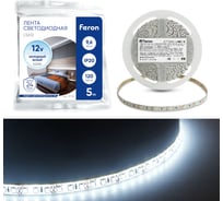 Cветодиодная LED лента FERON 120SMD(2835)/м, 9.6Вт/м, 5м, IP20, 12V, холодный белый LS612 27729