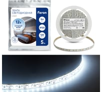 Cветодиодная LED лента FERON 120SMD(2835)/м, 9.6Вт/м, 5м, IP20, 12V, холодный белый LS612 27729