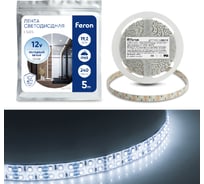 Cветодиодная LED лента FERON 240SMD(3528)/м, 19.2Вт/м, 5м, IP65, 12V, холодный белый LS615 27733