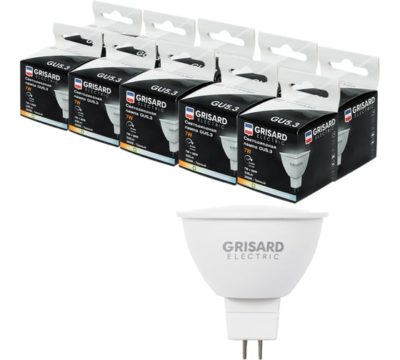 Светодиодная лампа Grisard Electric софит MR16 GU5.3 7Вт 3000K (10 шт/уп) GRE-002-0064