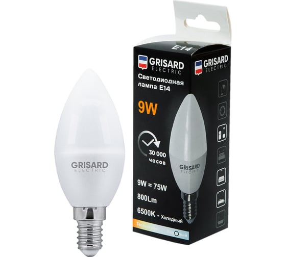 Светодиодная лампа Grisard Electric свеча С35 E14 9Вт 6500K GRE-002-0098(1)