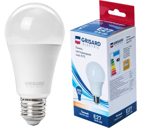 Светодиодная лампа Grisard Electric шар A70 E27 25Вт 3000K (3 штуки) GRE-002-0100(3) 1