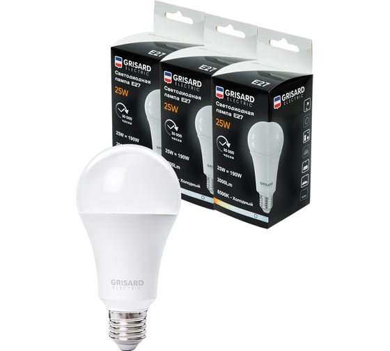 Светодиодная лампа Grisard Electric шар A70 E27 25Вт 6500K (3 штуки) GRE-002-0102(3) 1