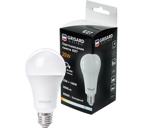 Светодиодная лампа Grisard Electric шар A70 E27 25Вт 6500K (10 шт/уп) GRE-002-0102