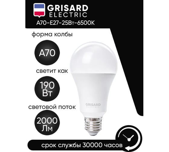 Светодиодная лампа Grisard Electric шар A70 E27 25Вт 6500K GRE-002-0102(1)