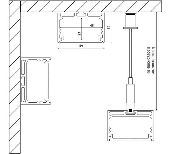 Подвесной алюминиевый профиль DesignLed design led ls 4932, 2500 мм LS.4932