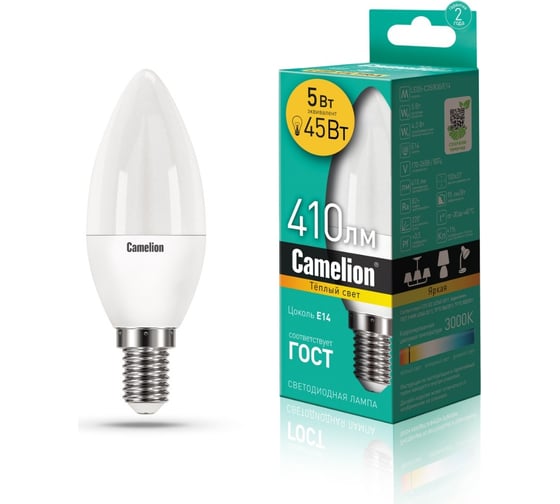Светодиодная лампа Camelion LEDRB/5-C35/830/E14 (5Вт 220В, LED-M C37 5W 3000K E14) 15049 1