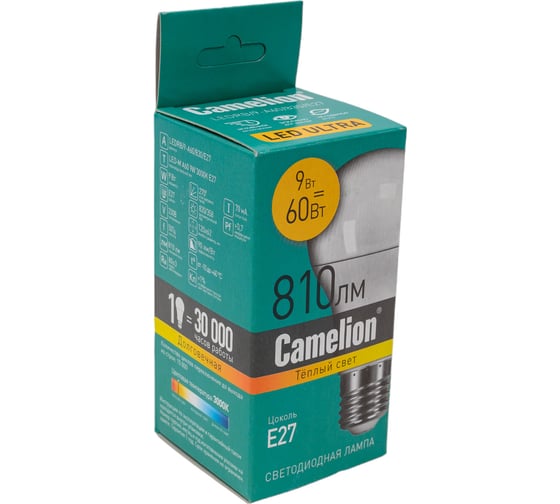 Светодиодная лампа Camelion LEDRB/9-A60/830/E27 (9Вт 220В, LED-M A60 9W 3000K E27) 15065