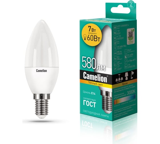 Светодиодная лампа Camelion LEDRB/7-C35/830/E14 (7Вт 220В, LED-M C37 7W 3000K E14) 15053 1