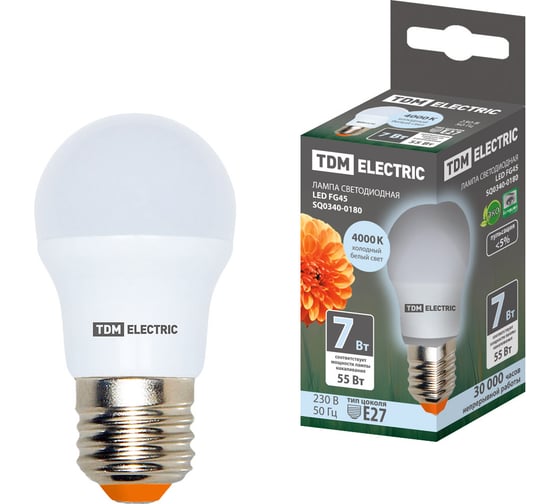 Светодиодная лампа TDM ELECTRIC FG45-7 Вт-230 В-4000 К–E27 SQ0340-0180