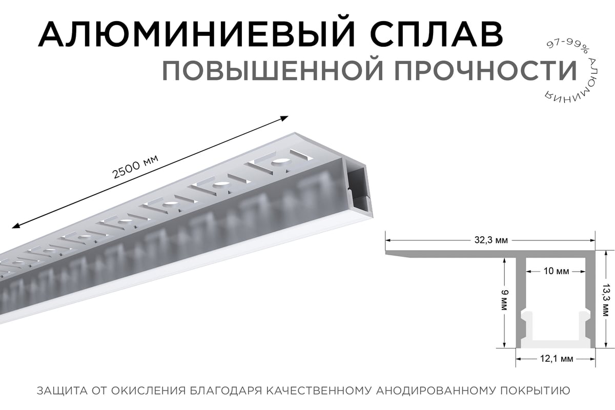 Алюминиевый профиль Apeyron для светодиодной ленты, под гипсокартон и ...