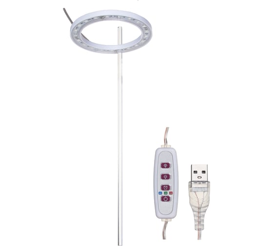 Светильник для растений INBLOOM кольцевой USB с таймером, 20 LED, 9x0.6см, 1.2W, ABS, PC Ультрафиолет 185-081