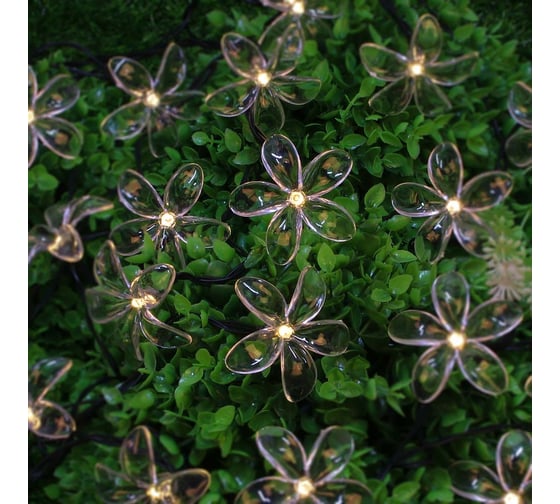 Гирлянда на солнечной батарее INBLOOM, 25LED, 7м, шампань, 2 режима, цветок, ПВХ зеленый, 2V80mA, 1.2V600mAh 185-043