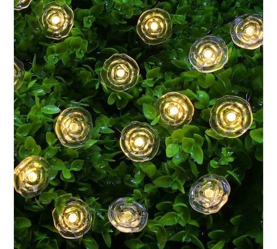 Гирлянда на солнечной батарее INBLOOM, 25LED, 7м, шампань, 2 режима, роза, ПВХ 2V80mA, 1.2V600mAh 185-067