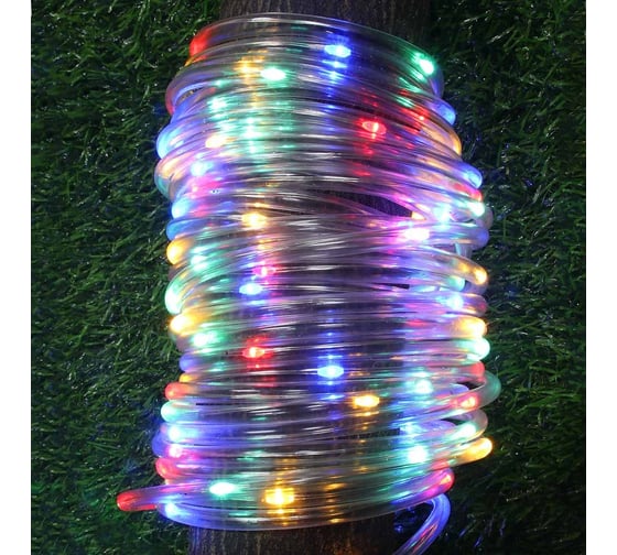 Гирлянда-шнур на солнечной батарее INBLOOM, 10м, 100LED, мульти, 8 реж, ПВХ прозрачный, 1.2V AA 600mAh 185-068 1