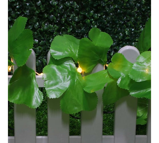 Гирлянда на солнечной батарее INBLOOM, 25LED, 7м, шампань, 2 режима, листья, ПВХ зеленый, 2V80mA, 1.2V600mAh 185-062