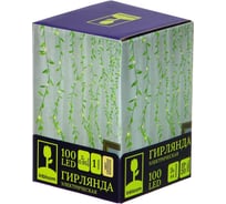 Электрическая гирлянда INBLOOM занавес нить росы "Растение" 2x0.95м, 100LED*шампань, постоянное свечение, медь, 3хАА 185-080