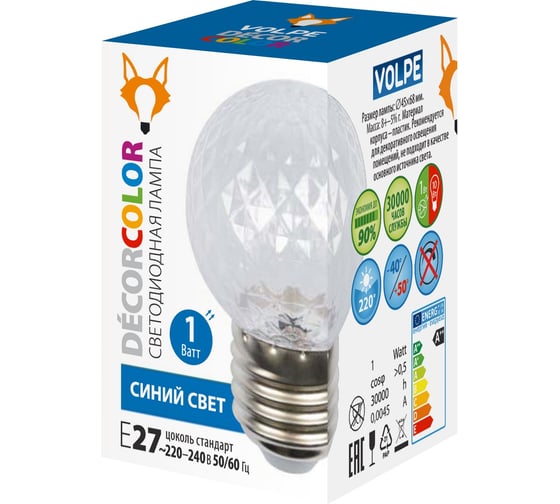 Лампа декоративная светодиодная led-d45-1w/blue/e27/cl/с pineapple Volpe UL-00010066