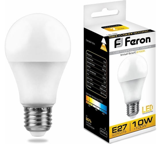 Светодиодная лампа - шар E27 10W 2700K FERON LB-92 25457