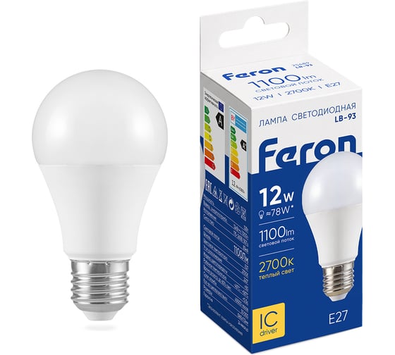 Светодиодная лампа E27 12W 2700K FERON LB-93 25489