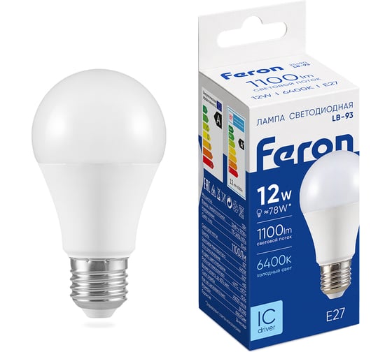 Светодиодная лампа - шар E27 12W 6400K FERON LB-93 25490