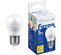 Светодиодная лампа - шарик E27 5W 2700K FERON LB-38 25404