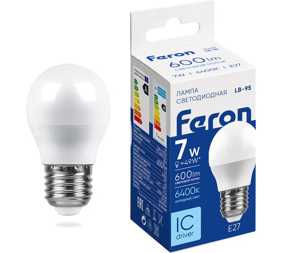 Светодиодная лампа - шарик E27 7W 6400K FERON LB-95 25483