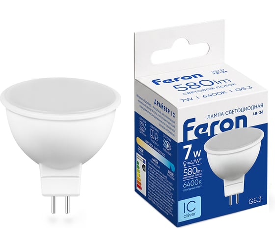 Светодиодная лампа MR16 G5.3 7W 6400K FERON LB-26 25237