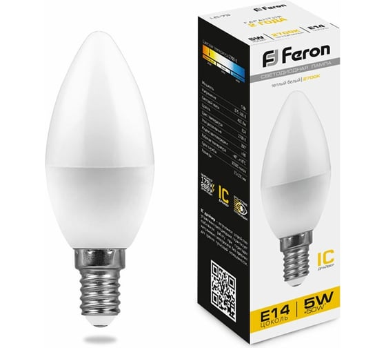 Светодиодная лампа - свеча E14 5W 2700K FERON LB-72 25400