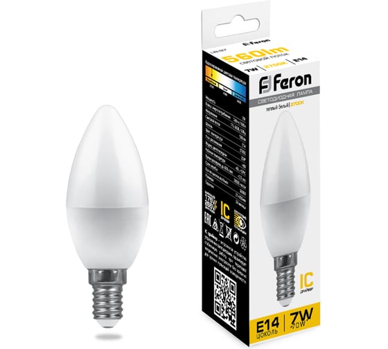 Светодиодная лампа - свеча E14 7W 2700K FERON LB-97 25475