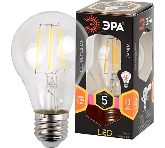 Светодиодная лампа ЭРА F-LED А60-5w-827-E27 Б0019010