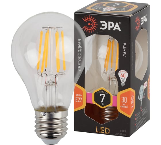 Светодиодная лампа ЭРА F-LED А60-7w-827-E27 Б0019012