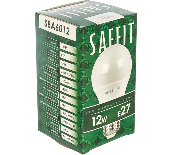 Светодиодная лампа SAFFIT SBA6012 Шар E27 12W 6400K 55009