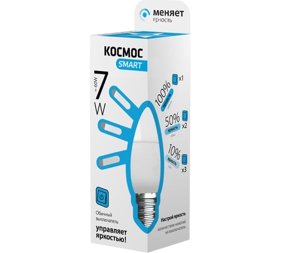 Светодиодная лампа LED CN 7Вт 220В E27 4500К 3 уровня яркости КОСМОС Smart Lksm_LEDSD7wCNE2745 417270