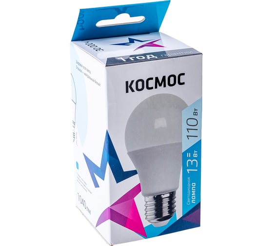 Светодиодная лампа КОСМОС LED A60 13Вт 220В E27 4500К 452436 LkecLED13wA60E2745