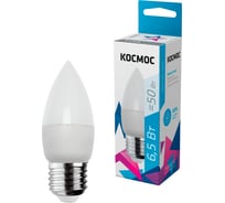 Светодиодная лампа КОСМОС LED 6.5Вт Свеча 220В E27 4500К 417238 LkecLED6.5wCNE2745