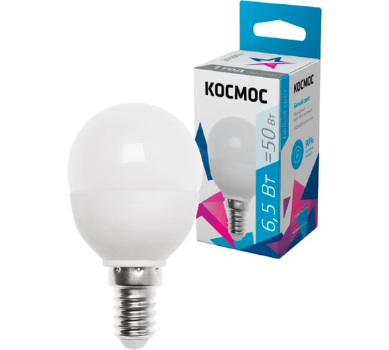 Светодиодная лампа КОСМОС LED 6.5Вт шар 220В E14 4500К 417244 LkecLED6.5wGL45E1445